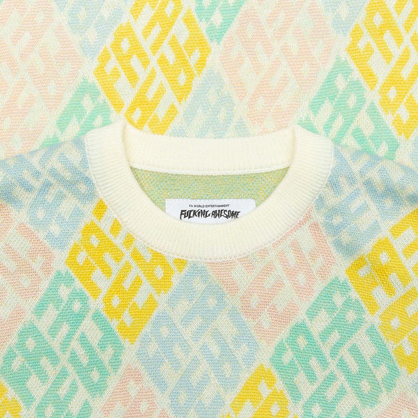 Fucking Awesome Monogram sweater, white / pink / blue / yellow