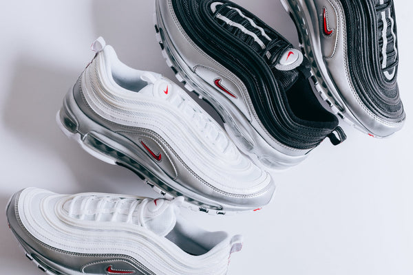 Air max 97 qs black  and  varsity clearance red  and  silver