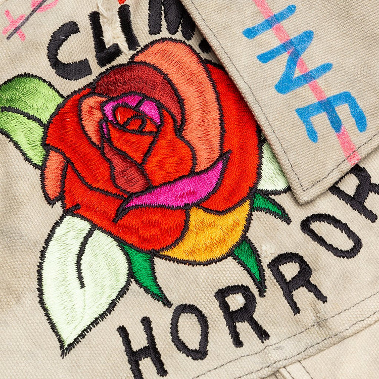 Oversized Canvas Jacket with Large Embroidered Patches - White 
